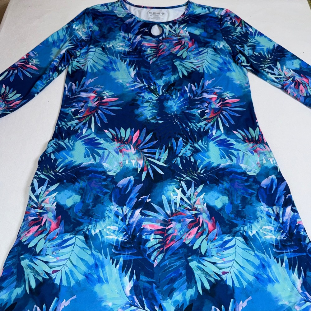 Reel Legends Womens Blue Tropical Leaf Keep-It-Cool Performance Dress S Pockets - Picture 9 of 11